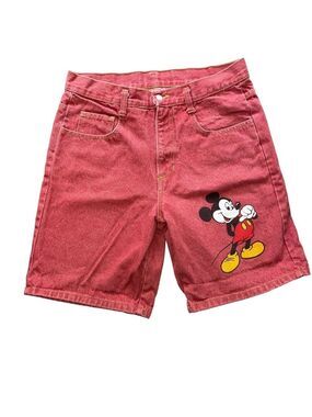 Vintage 90s Disney Mickey Mouse Red Denim High Rise Mom Shorts Women’s Medium
